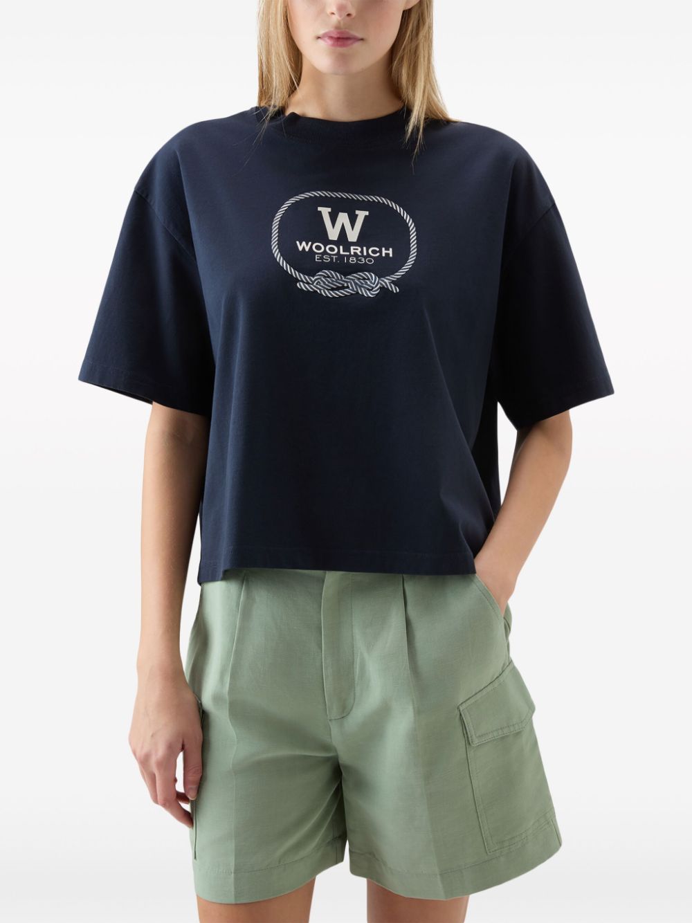 Shop Woolrich Logo-print Cotton T-shirt In Blue