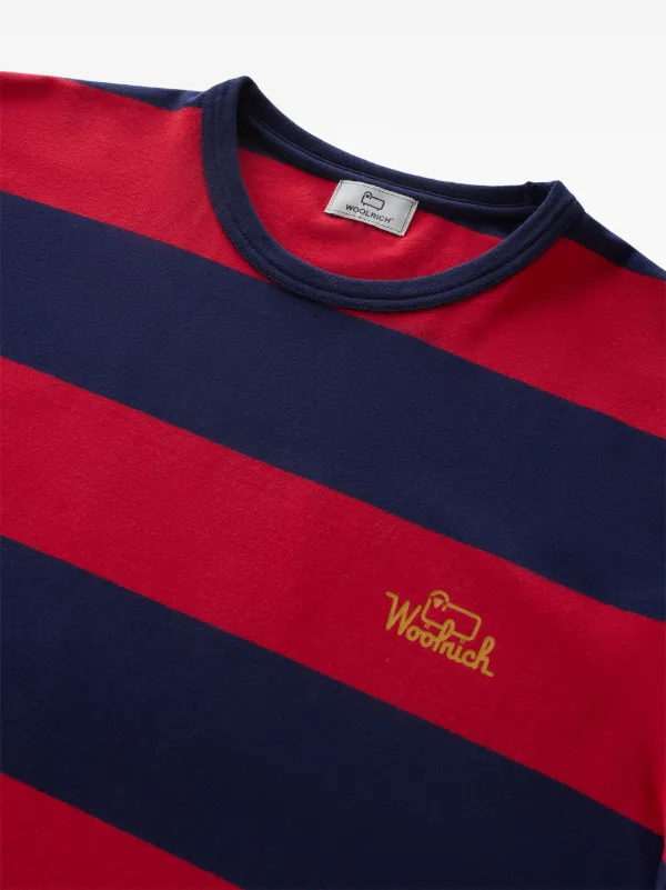 【送料&関税込】Woolrich Striped T-shirt Men's Striped Pure Cotton T-Shirt with Logo white | Woolrich US