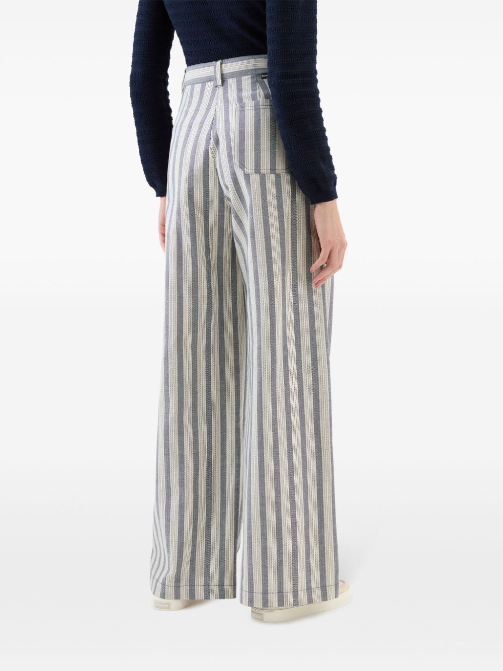 Shop Woolrich Striped Wide-leg Trousers In Blue