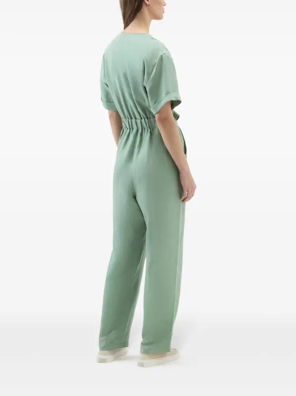 Woolrich belted wrap jumpsuit women Viscose Linen Flax L Green