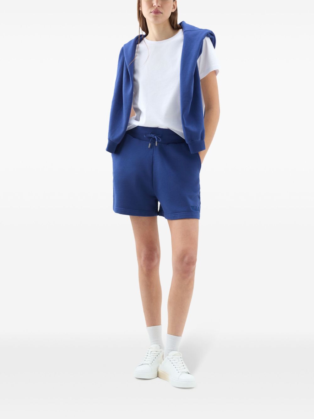 Shop Woolrich Cotton Fleece Track Shorts In Blue