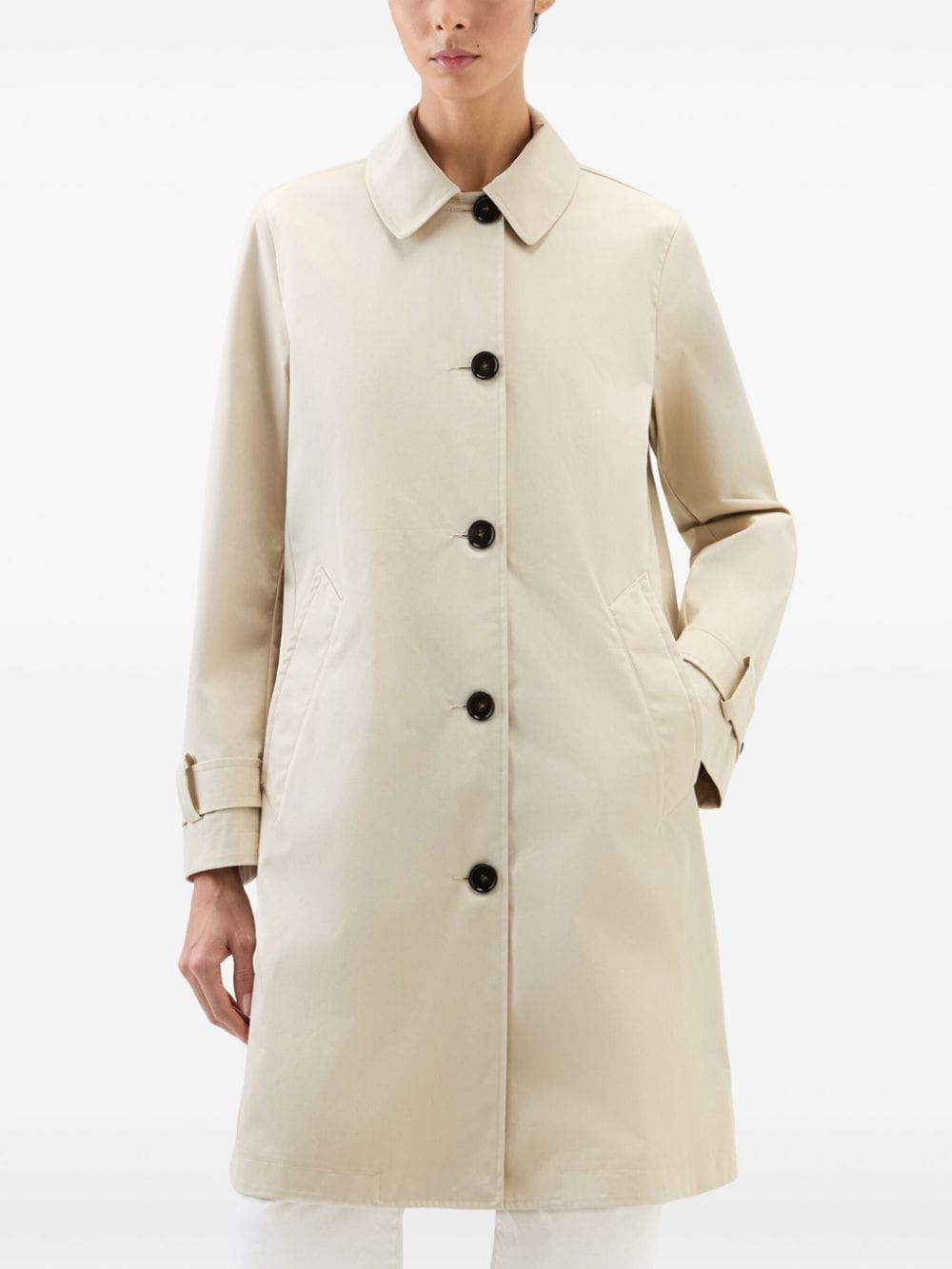 Shop Woolrich Single-breasted Cotton Coat In Neutrals