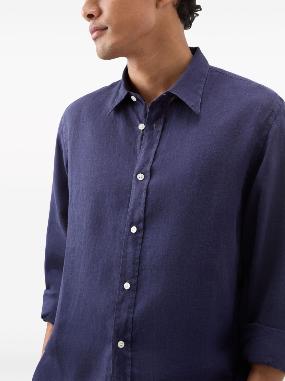 Shop Woolrich Point-collar Linen Shirt In Blue