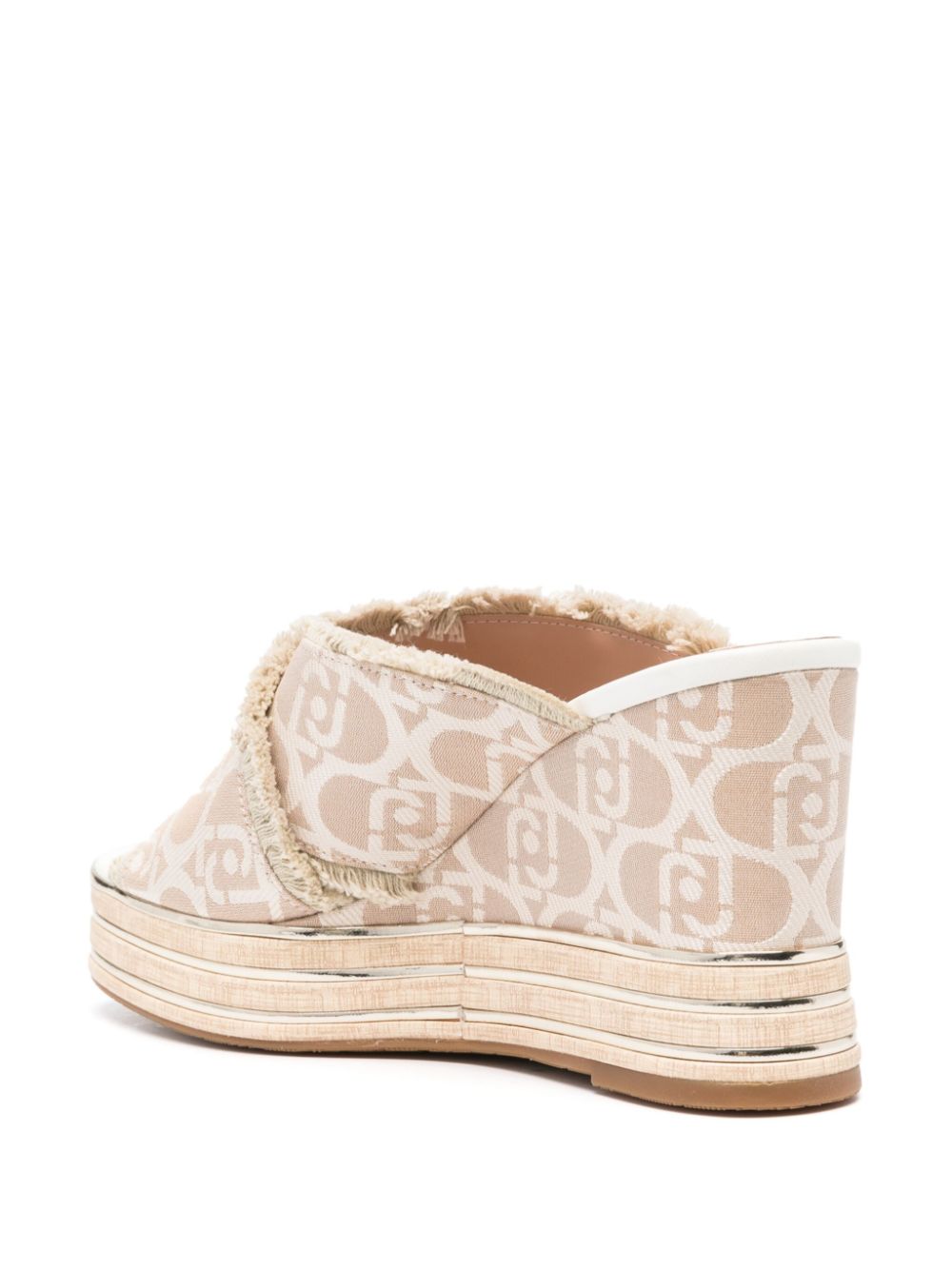 Shop Liu •jo 100mm Logo-jacquard Wedge Sandals In Neutrals