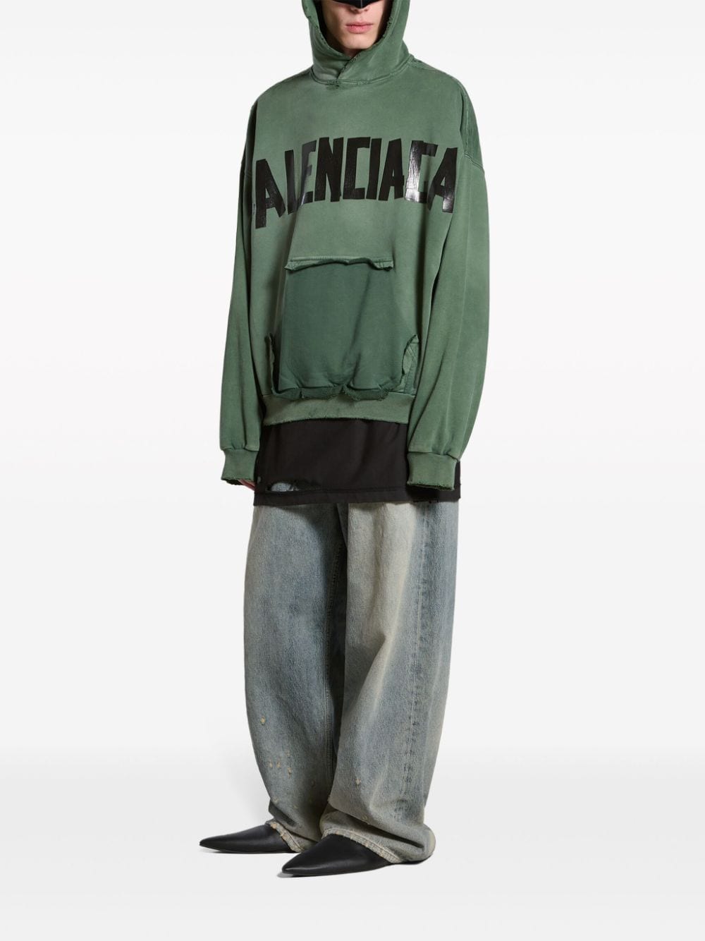 Shop Balenciaga Tape Type Logo Cotton Hoodie In Green