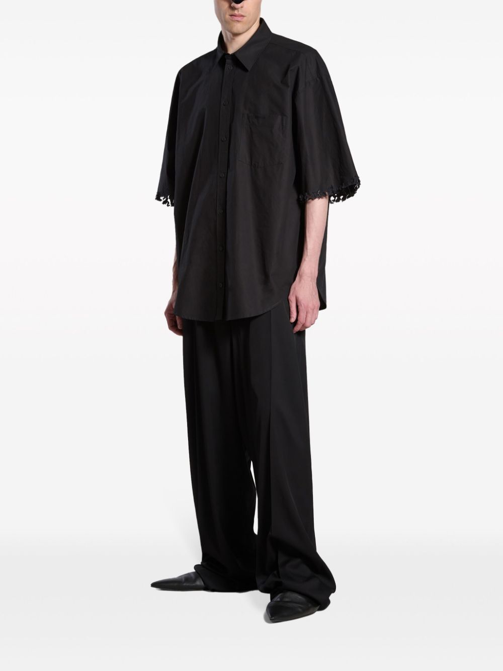 Shop Balenciaga Distressed Cotton Shirt In Black