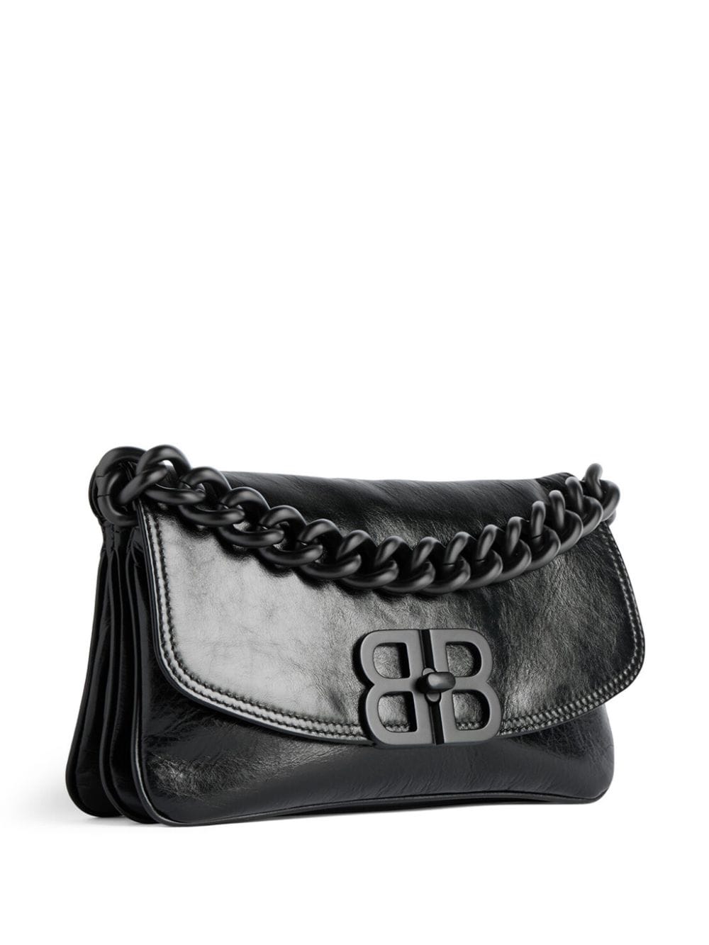 Shop Balenciaga Logo-plaque Leather Shoulder Bag In Black