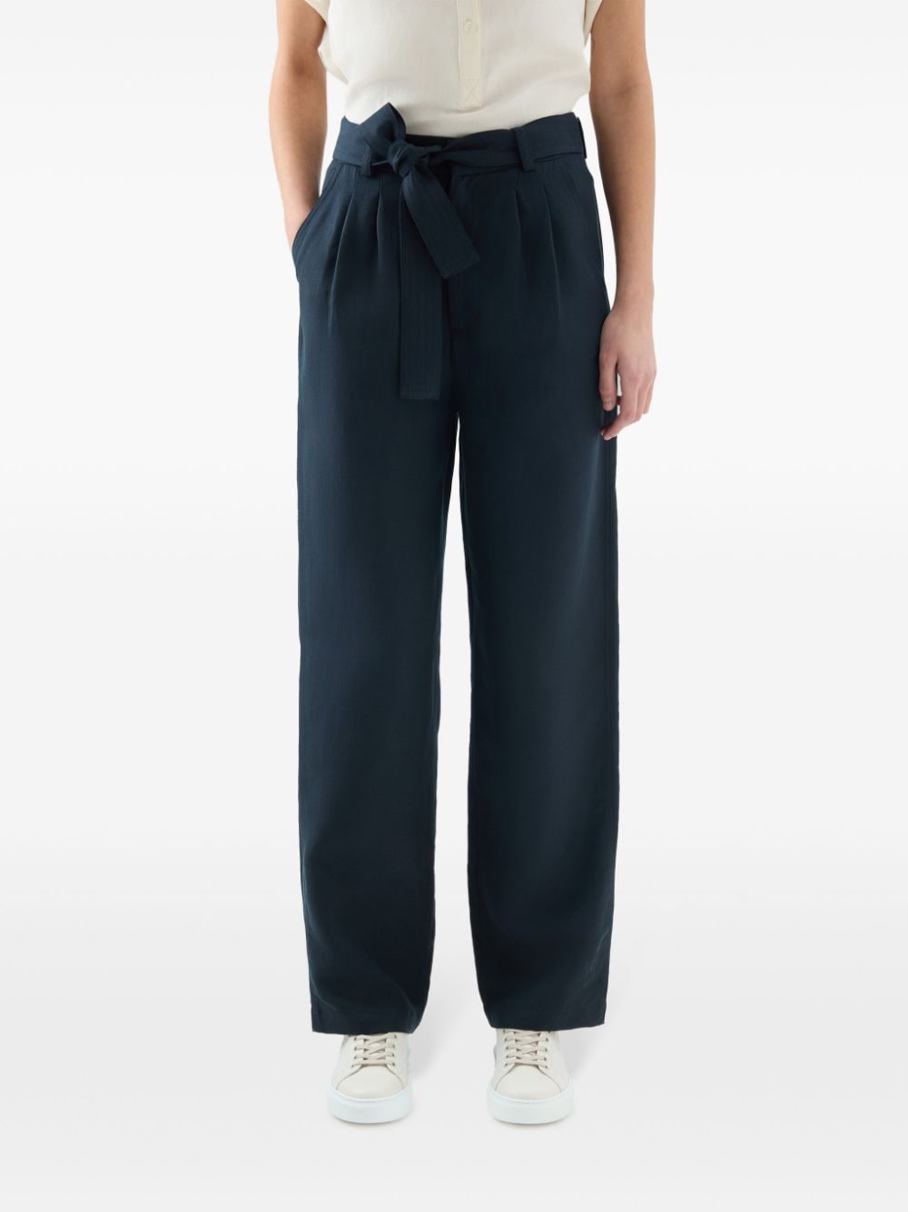 Shop Woolrich Belted Straight-leg Trousers In Blue