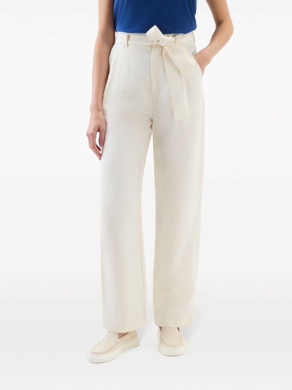 Shop Woolrich Belted Straight-leg Trousers In Neutrals