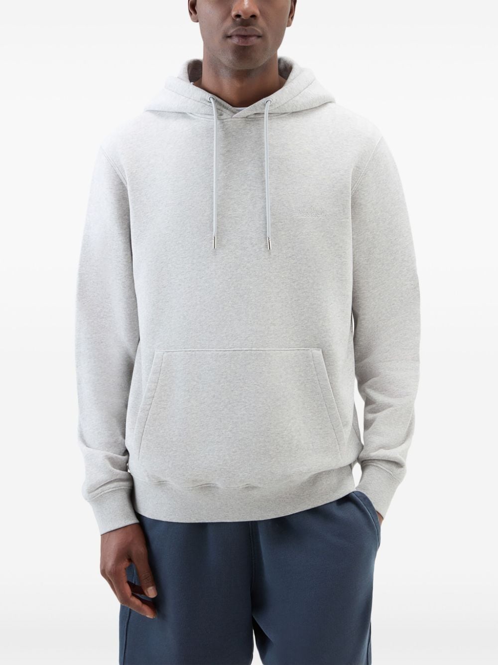 Shop Woolrich Logo-embroidered Cotton Hoodie In Grey