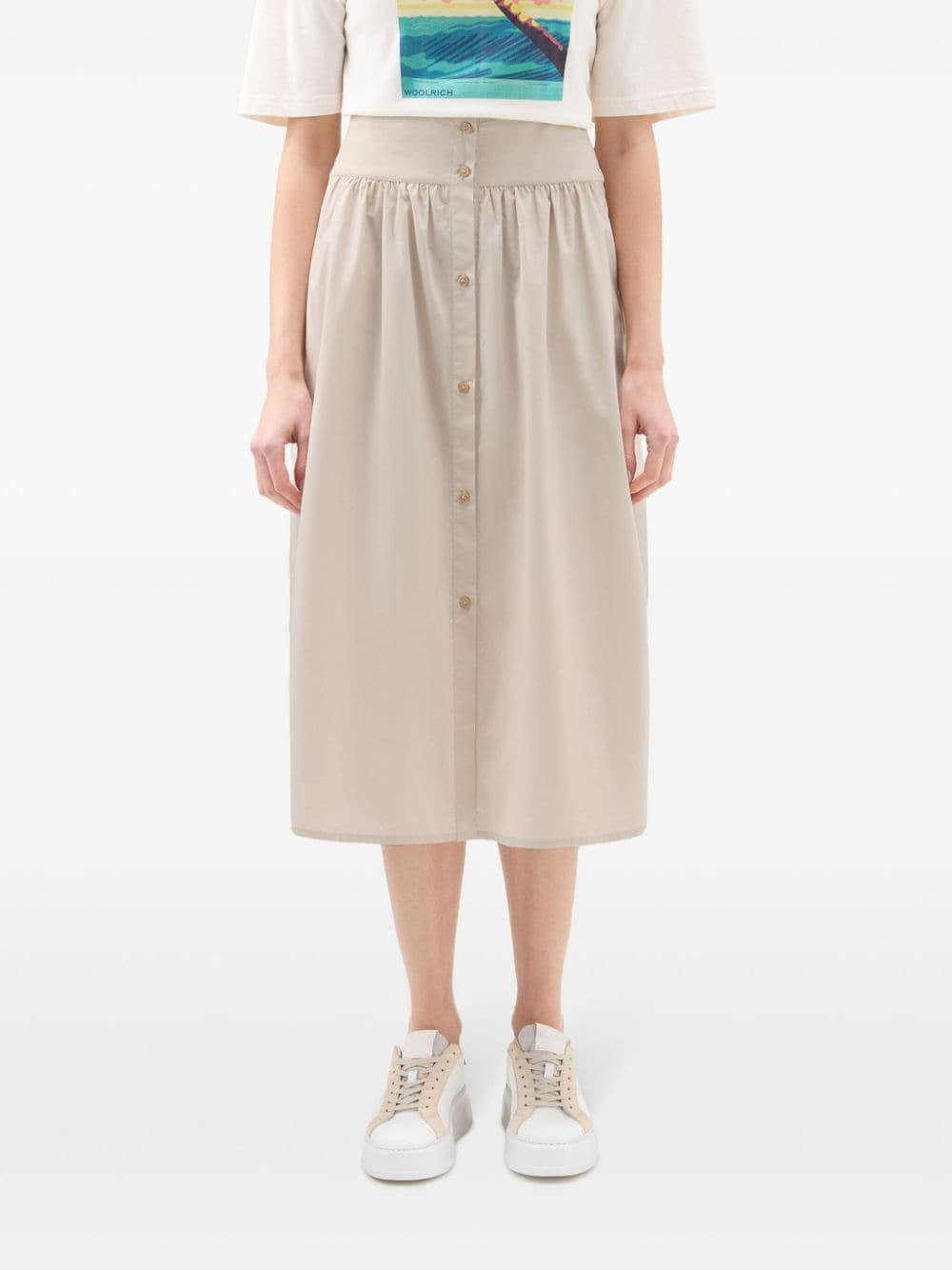 Shop Woolrich A-line Cotton Skirt In Neutrals