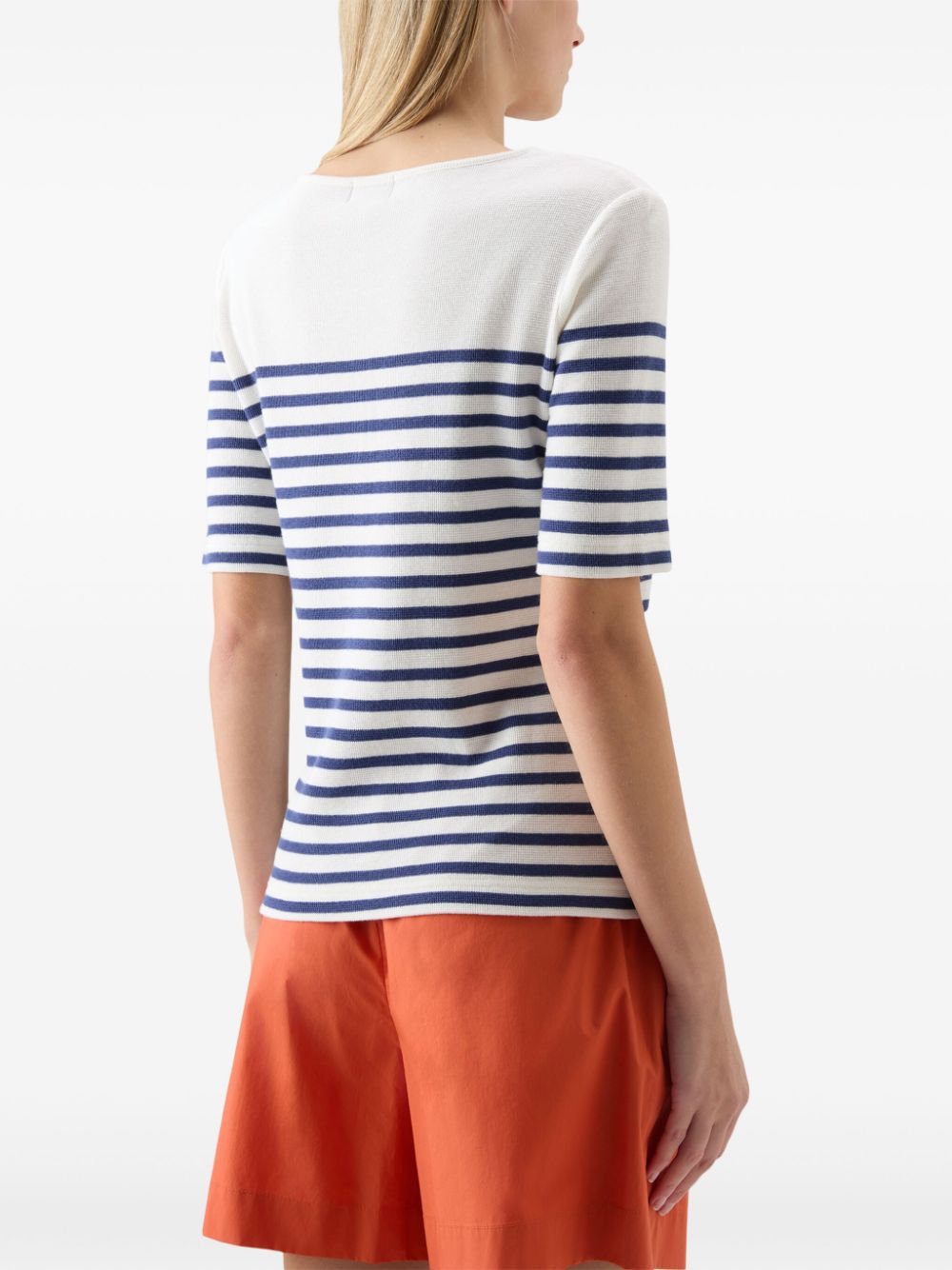 Shop Woolrich Logo-embroidered Striped T-shirt In Blue