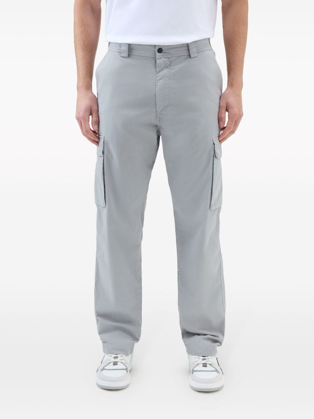 Shop Woolrich Straight-leg Cotton Cargo Trousers In Grey