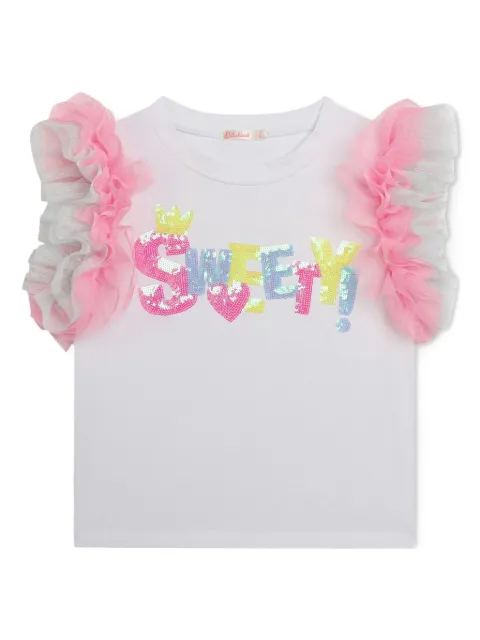 Billieblush sequin-embellished frill-sleeve T-shirt