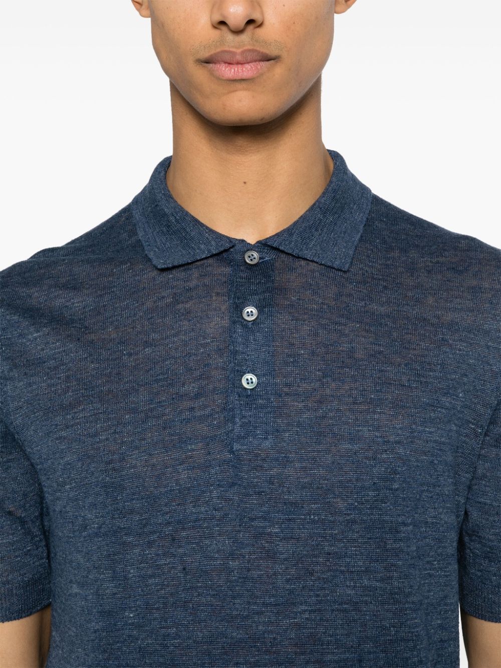 Shop Fileria Short-sleeved Linen Polo Shirt In Blue