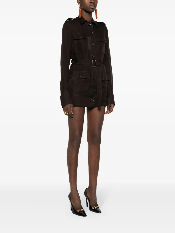 Saint Laurent Saharienne Mini Dress - Brown