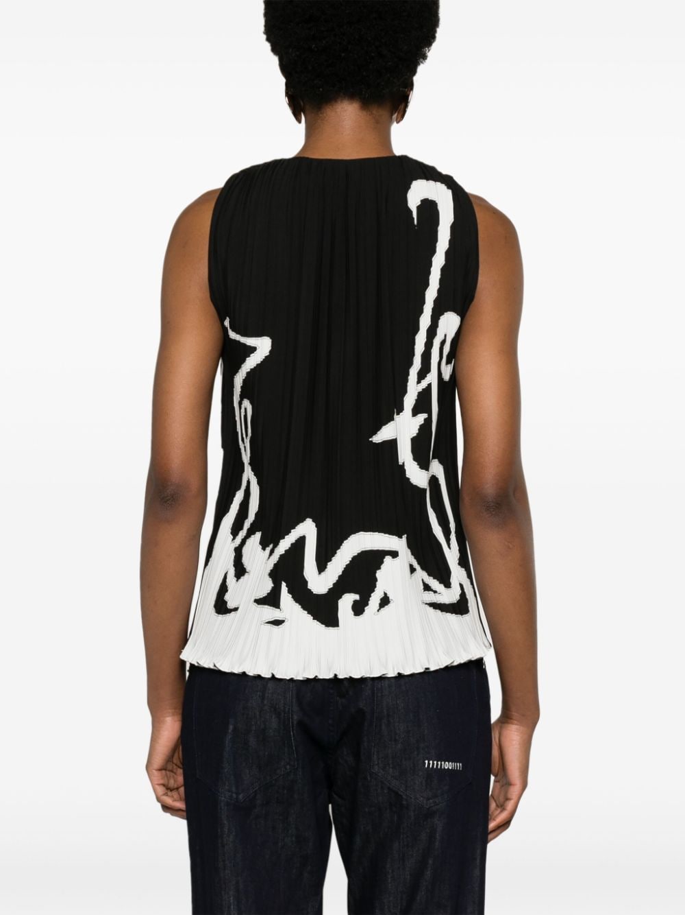 Shop Lanvin Abstract-print Pleated Blouse In Black