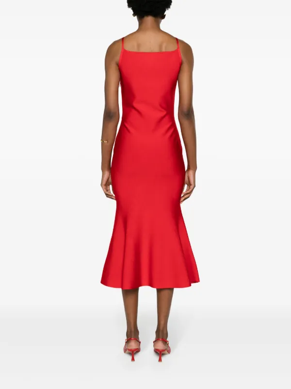 Alexander McQueen square-neck Flared Midi Dress | Red | FARFETCH