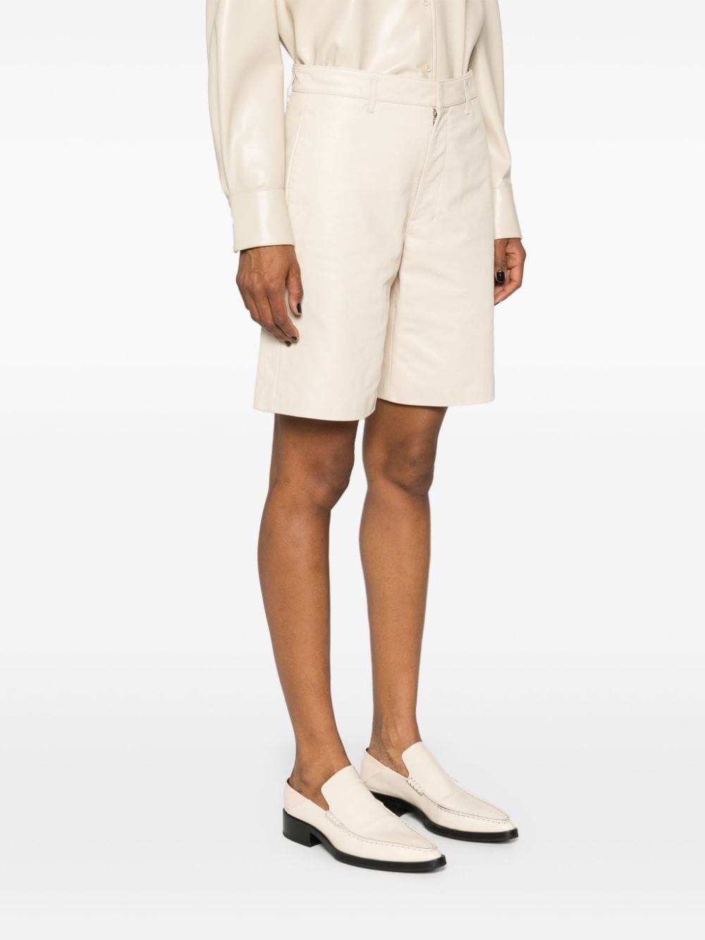 Shop Lemaire Leather Knee Shorts In Neutrals