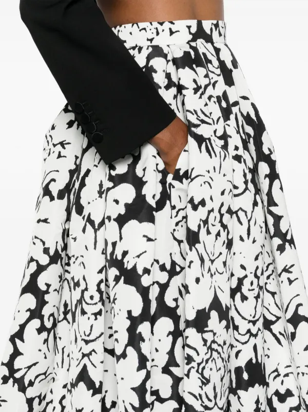 Alexander McQueen Damask-print Midi Skirt | Black | FARFETCH JO