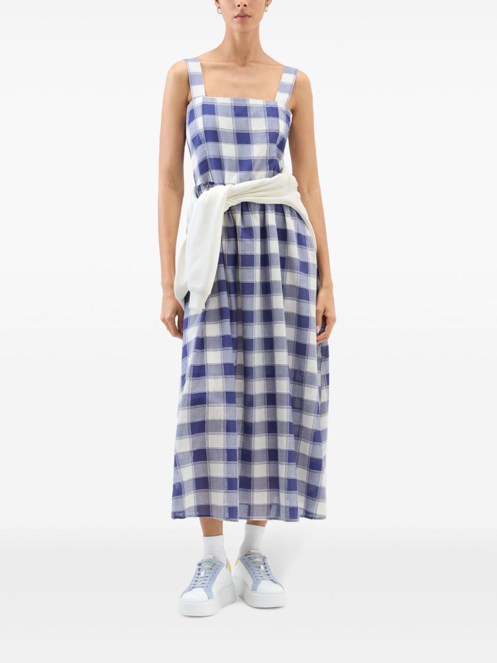 Shop Woolrich Check-print Voile Maxi Dress In Blue