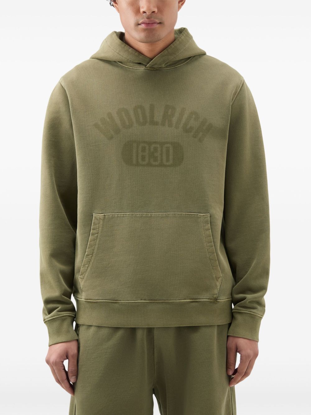 Shop Woolrich Logo-print Cotton Hoodie In Green