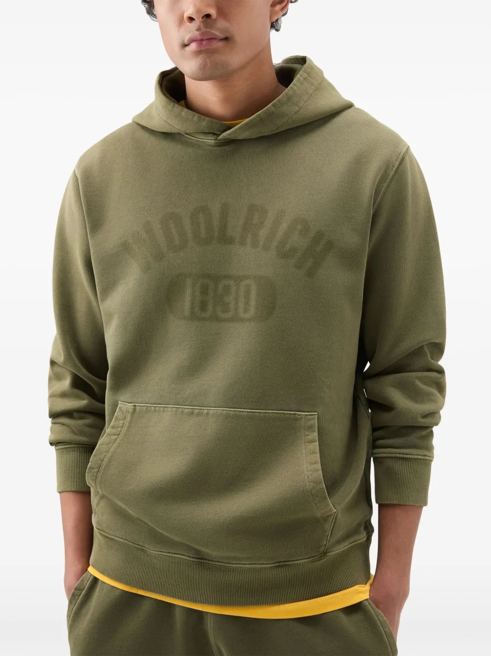 Shop Woolrich Logo-print Cotton Hoodie In Green