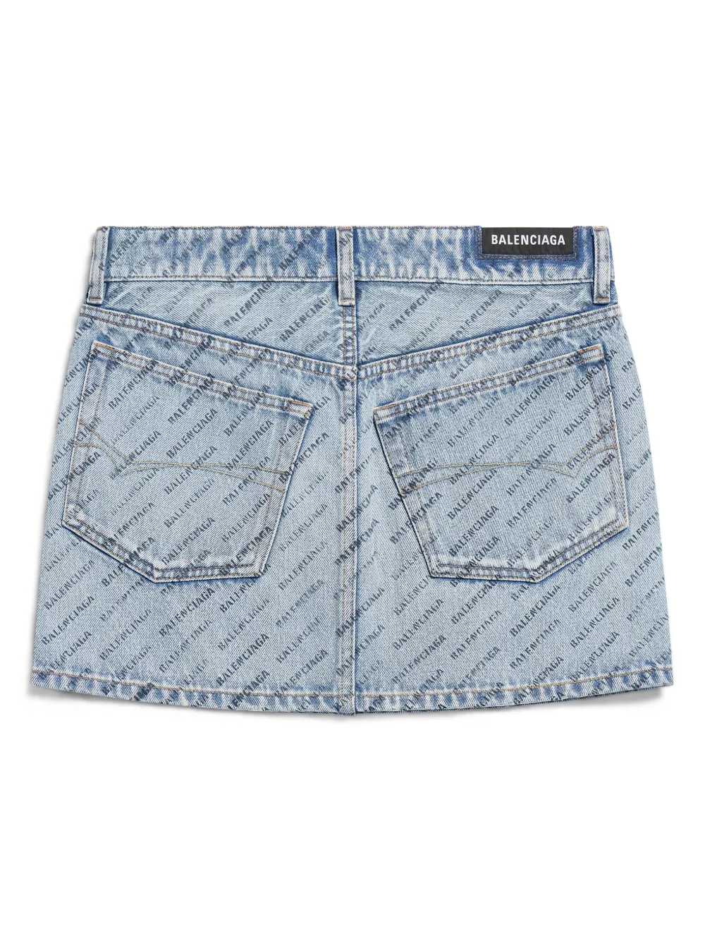 Shop Balenciaga Logo-print Denim Miniskirt In Blue