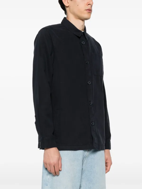 Barbour logo-tag Cotton Shirt Blue FARFETCH IN