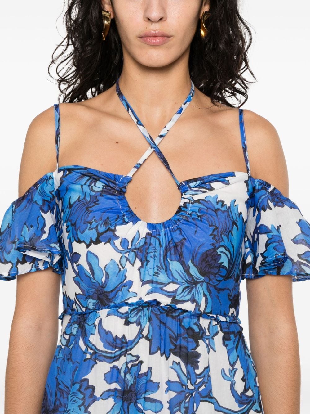 Shop Liu •jo Floral-print Midi Dress In Blau