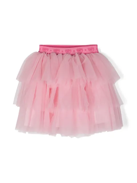 Chiara Ferragni Kids jupe en tulle à ceinture logo