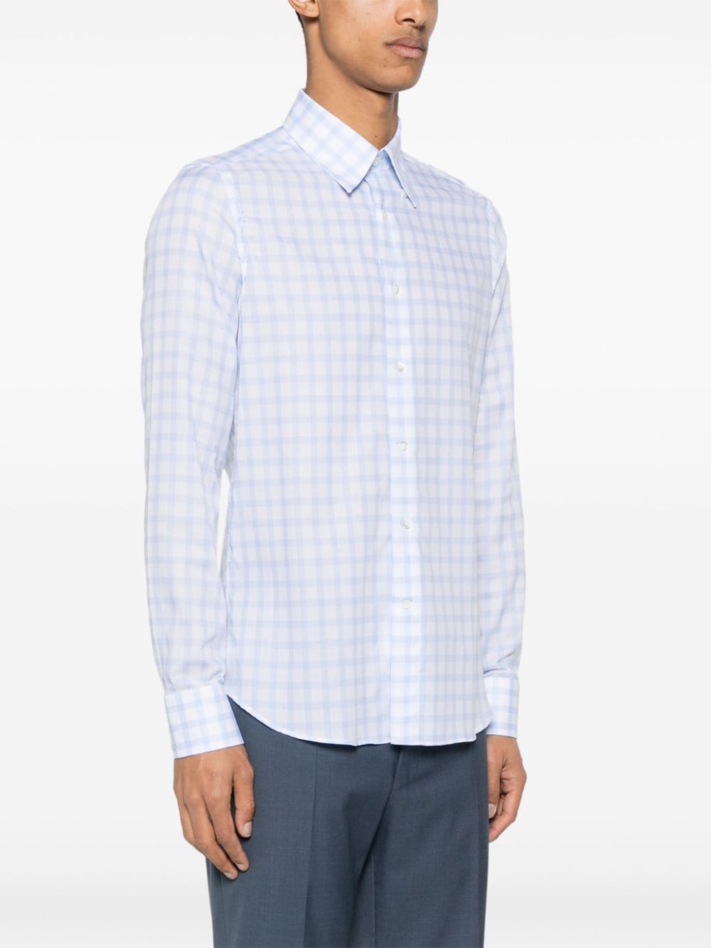 Shop Canali Gingham Cotton Shirt In Blue