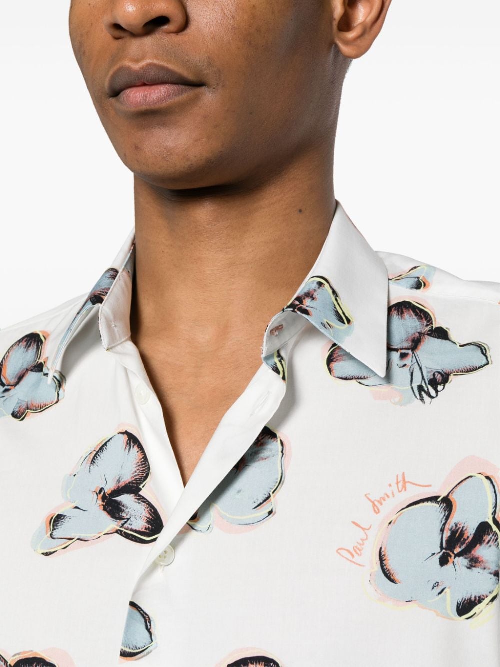 Shop Paul Smith Floral-print Long-sleeve Shirt In White