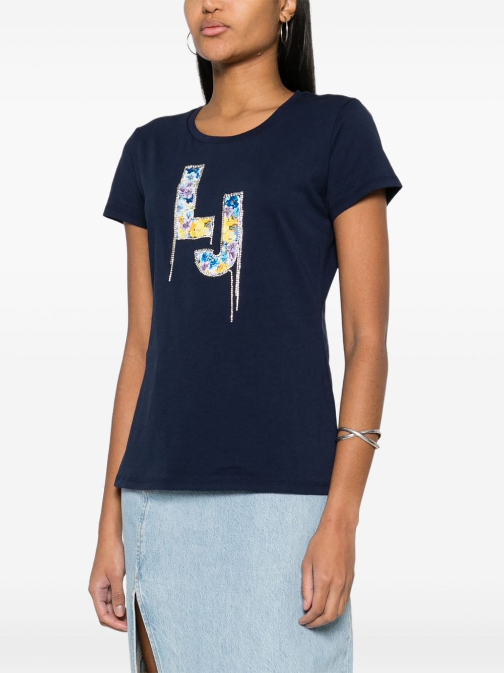 Shop Liu •jo Monogram-print Cotton T-shirt In Blue