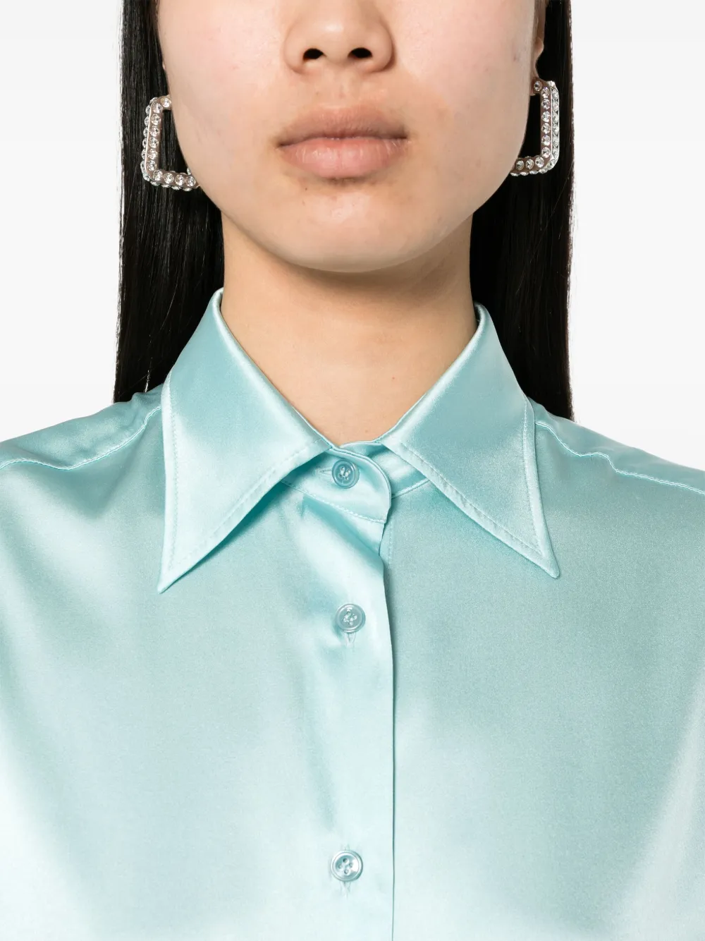 Tom Ford Oversized Stretch-silk Satin Shirt In Blue