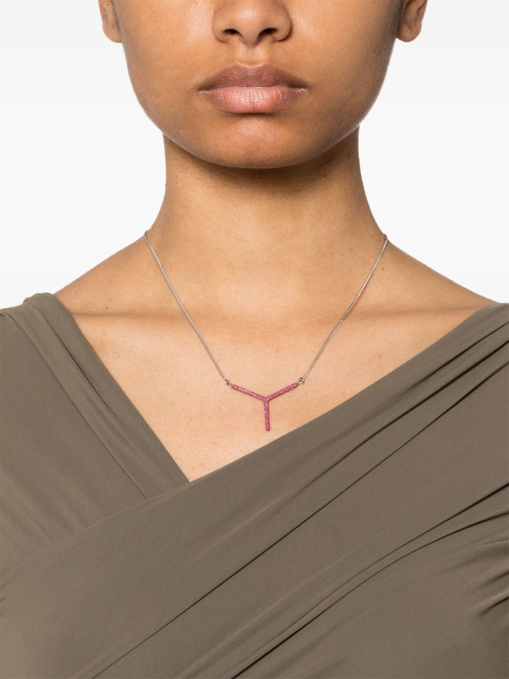 Y/Project Mini Y glitter-detail necklace - Zilver