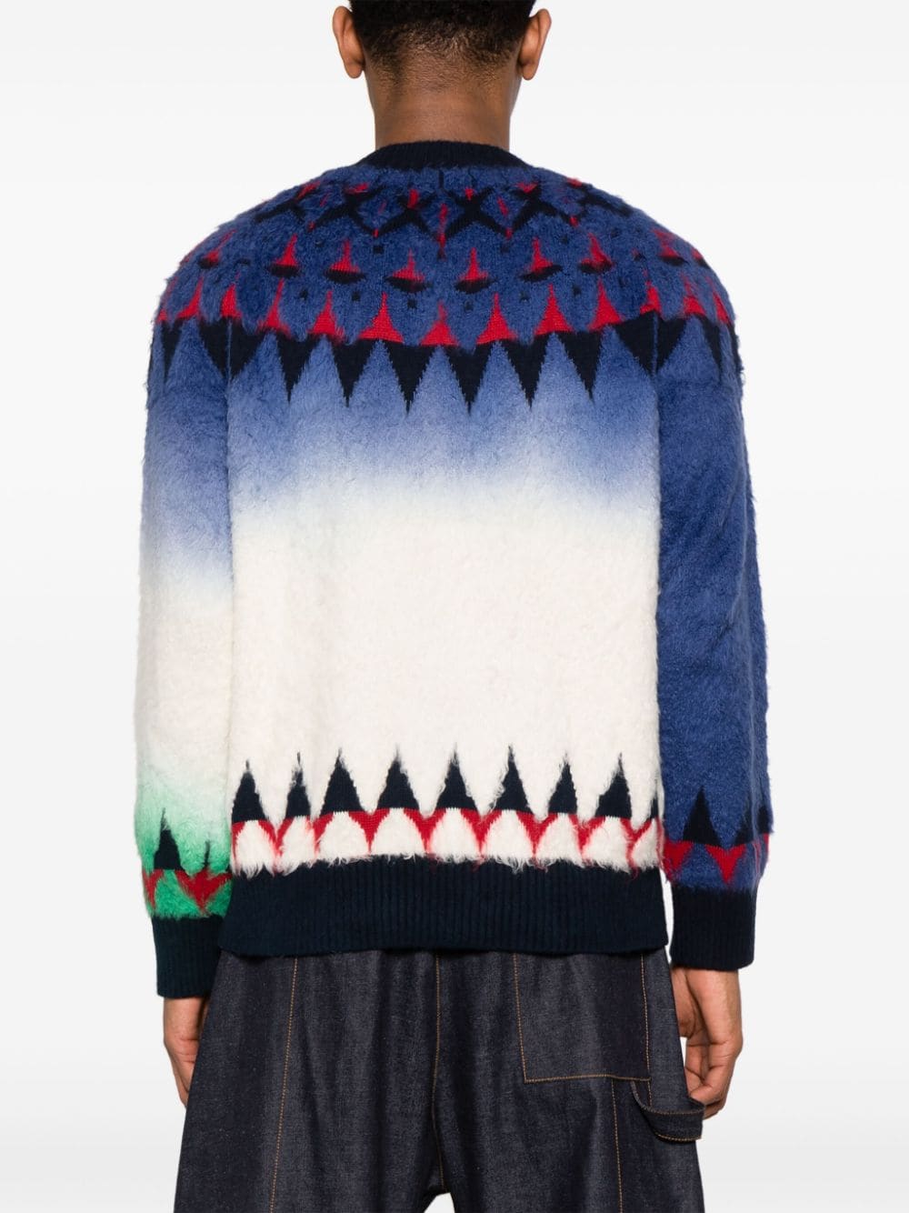 Shop Sacai Patterned-jacquard Knitted Jumper In Blau