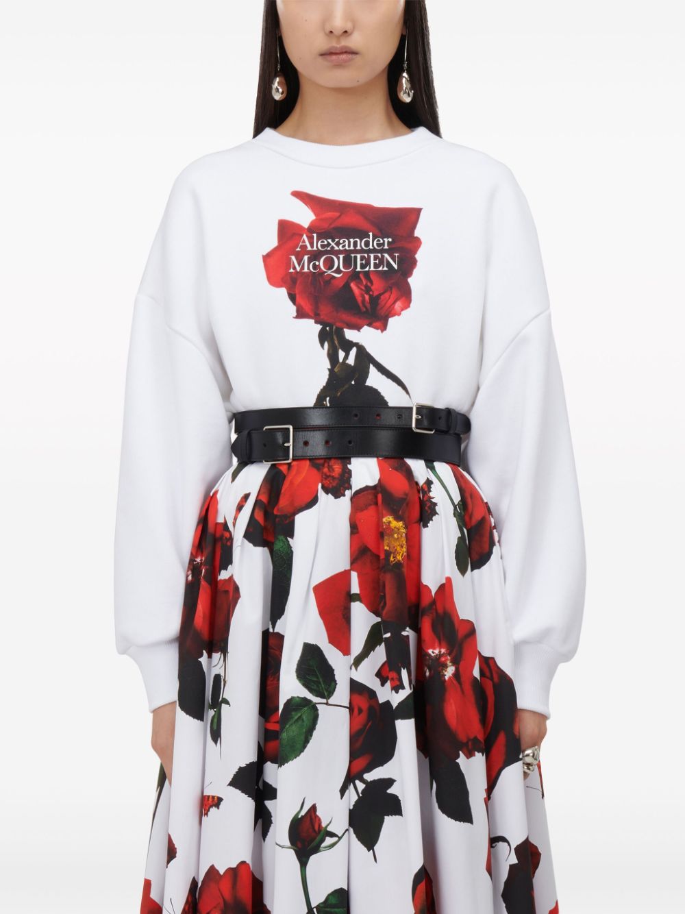 Shop Alexander Mcqueen Tudor Rose-print Cotton Skirt In White