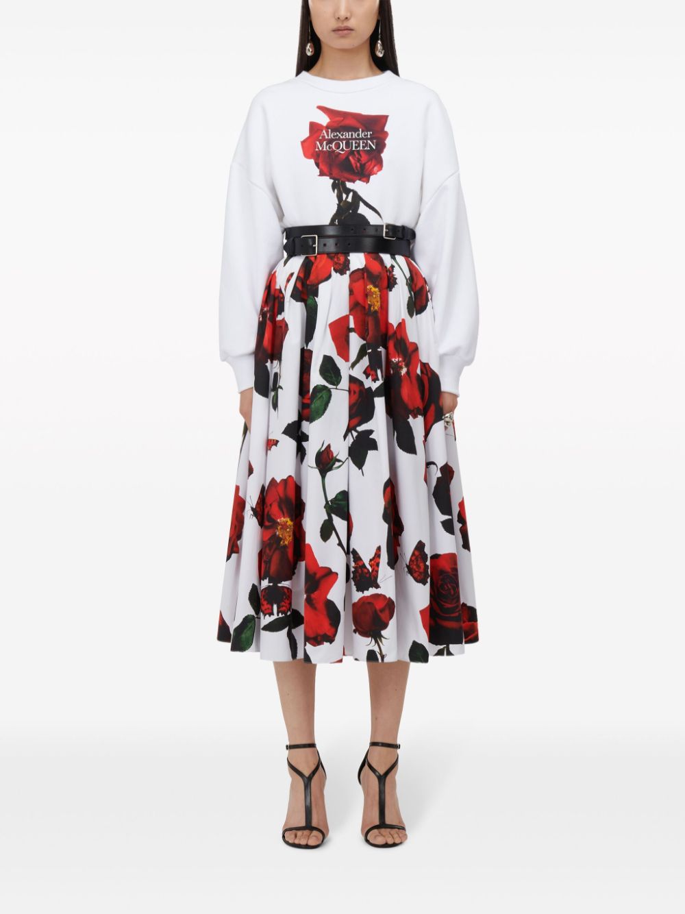Shop Alexander Mcqueen Tudor Rose-print Cotton Skirt In White
