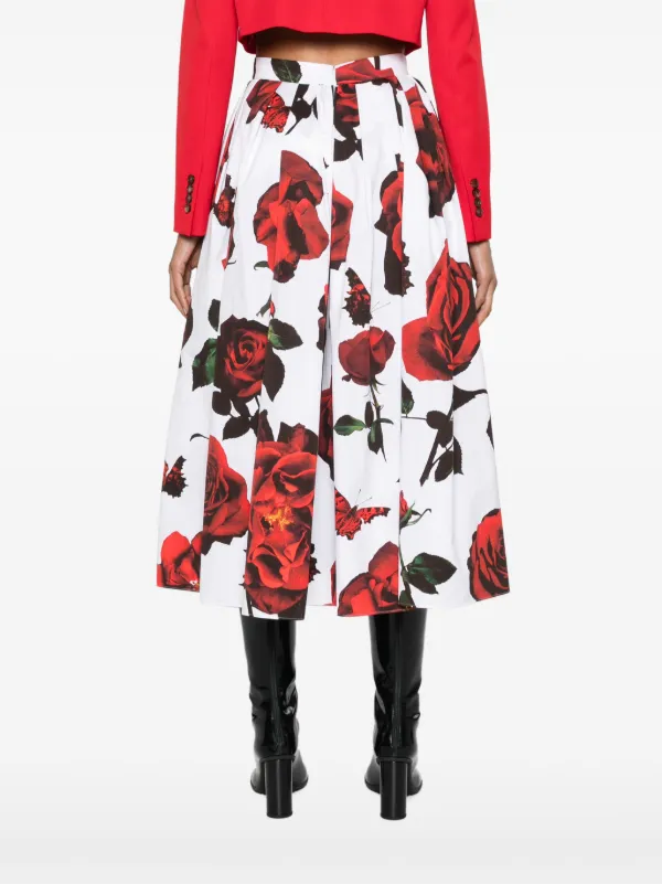 Alexander McQueen Tudor Rose-print Cotton Skirt | White Alexander McQueen Tudor Rose-print Cotton Skirt | White