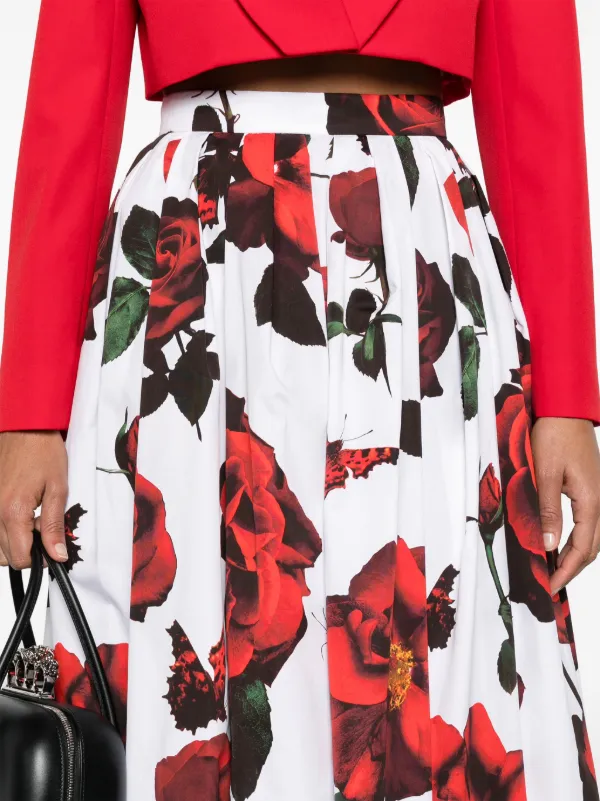 Alexander McQueen Tudor Rose-print Cotton Skirt - Farfetch