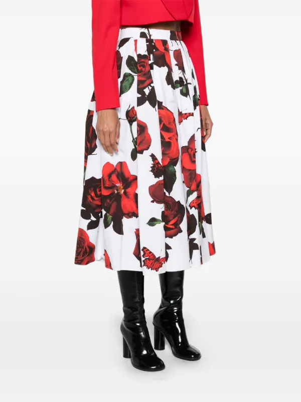 Alexander McQueen Tudor Rose-print Cotton Skirt | White Alexander McQueen Tudor Rose-print Cotton Skirt | White