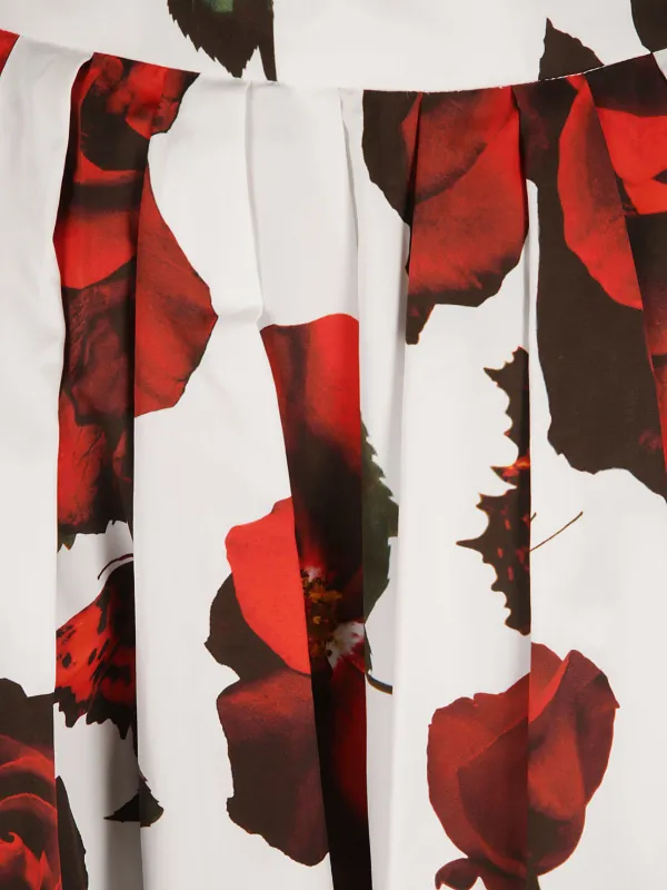 Alexander McQueen Tudor Rose-print Cotton Skirt | White | FARFETCH