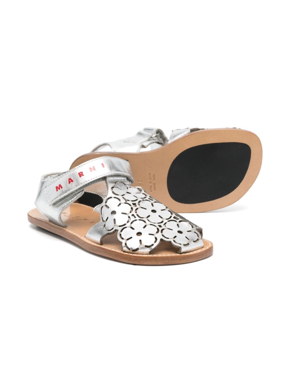 Marni Kids logo-print floral-detail sandals - Zilver