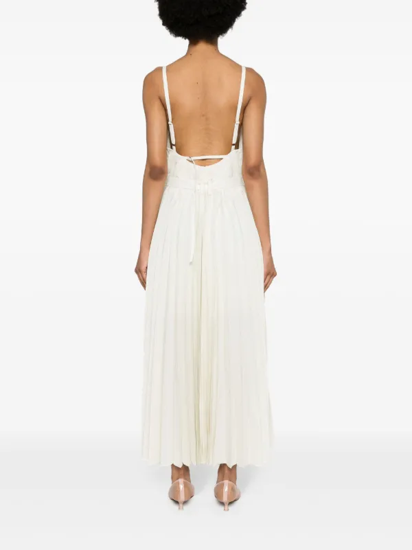 Sacai Pinstriped Pleated Maxi Dress | White | FARFETCH