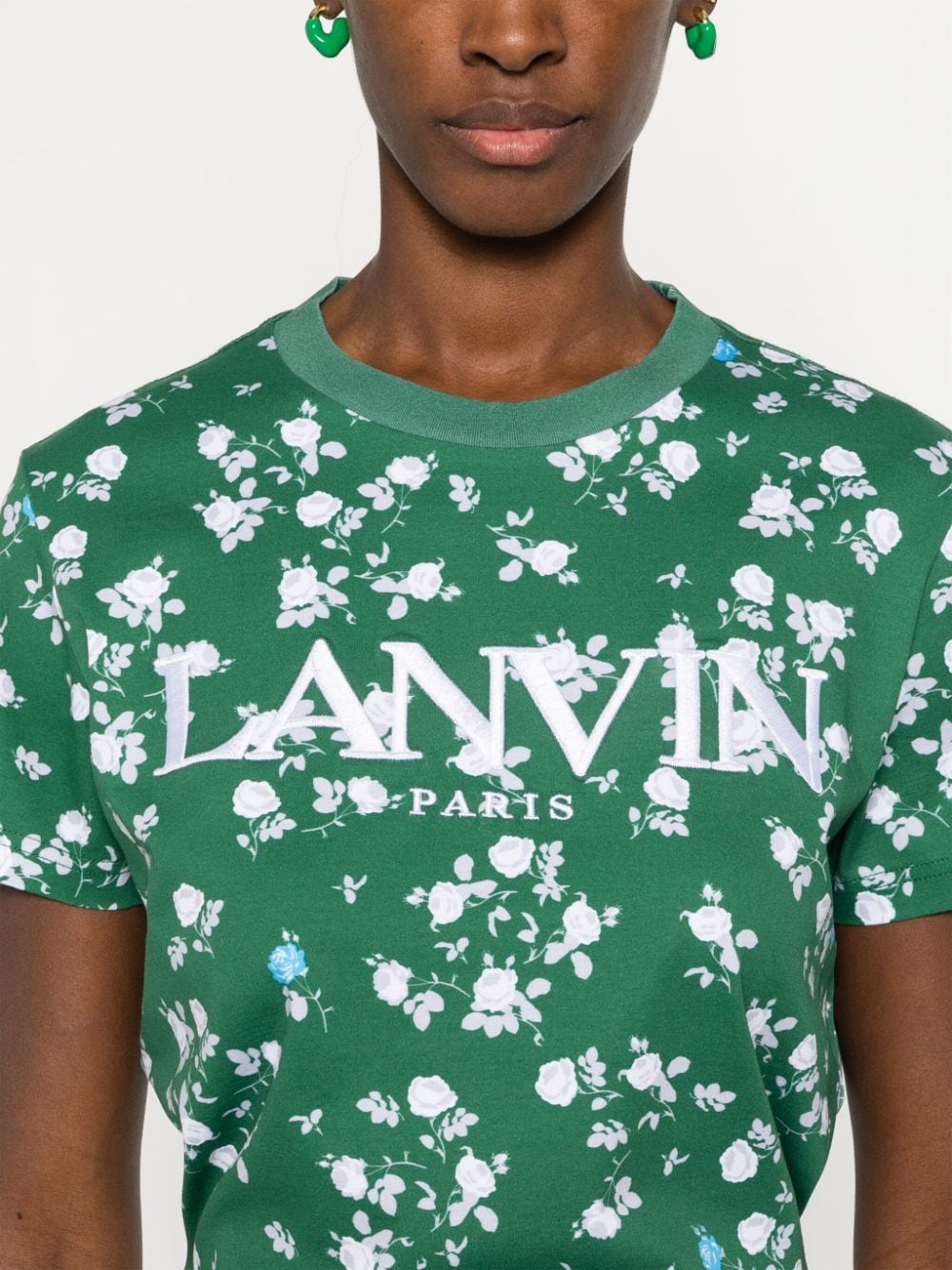 Shop Lanvin Logo-embroidered Cotton T-shirt In Green