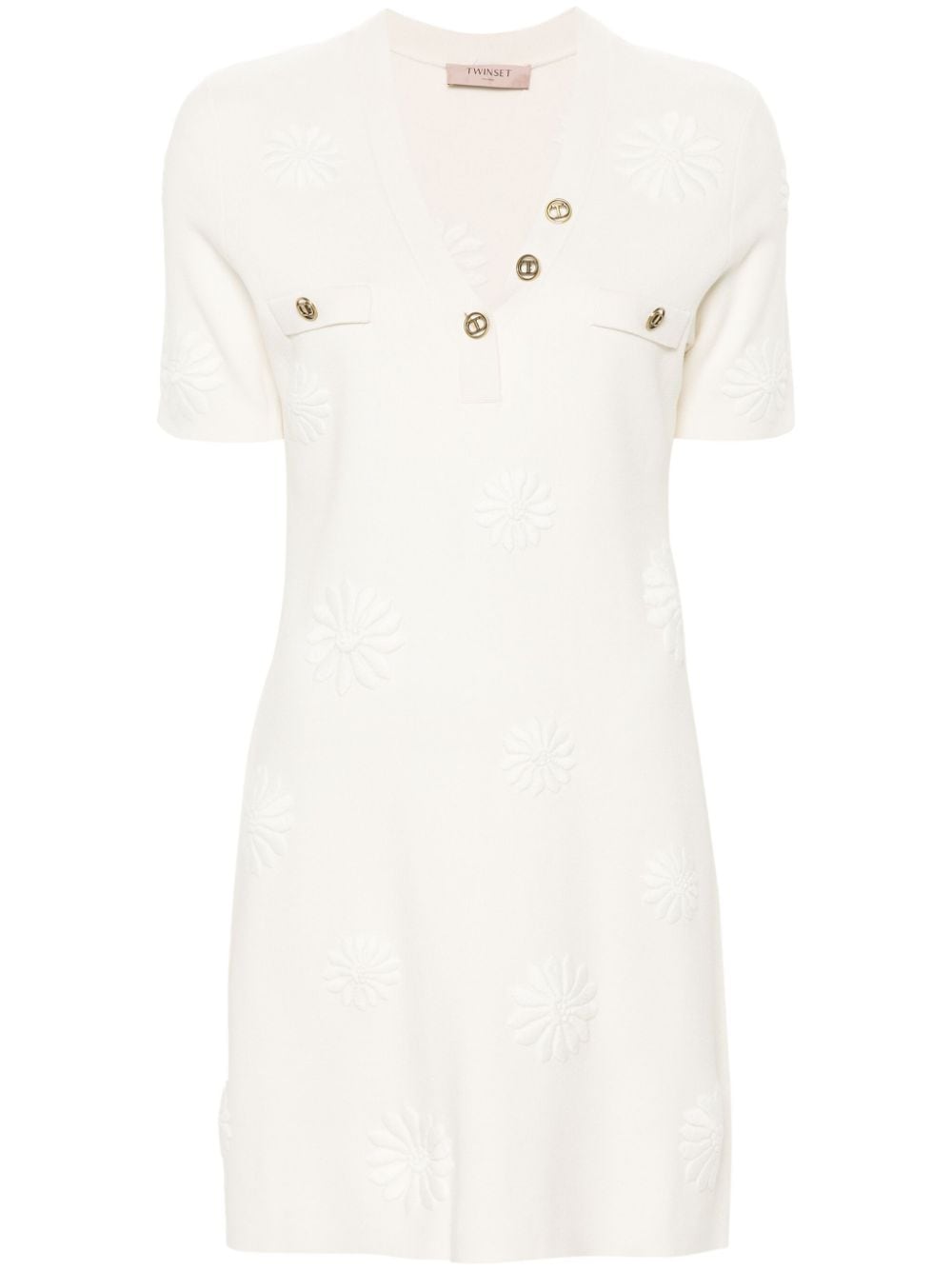 Image 1 of TWINSET floral-embroidery knitted dress