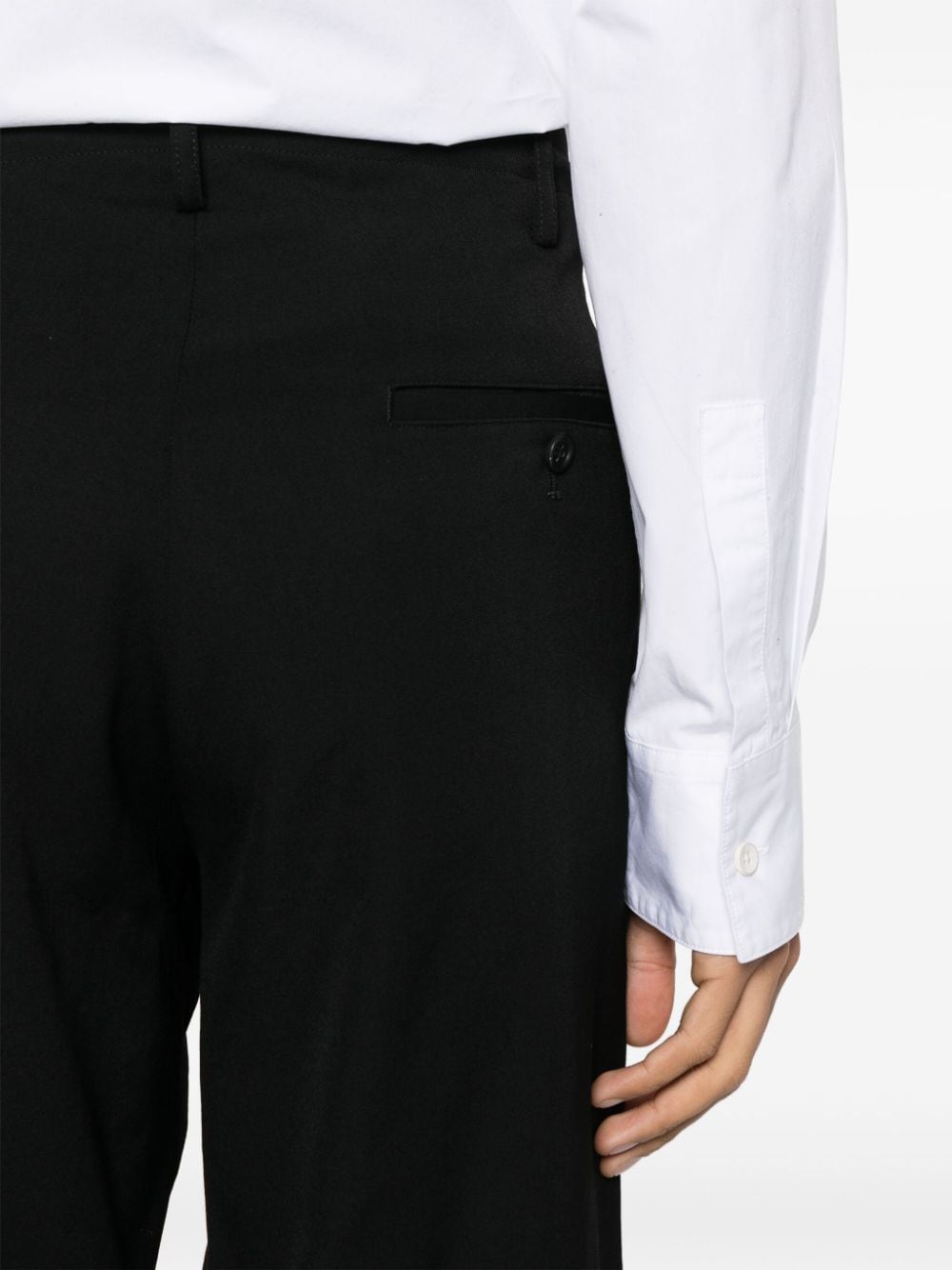 Shop Yohji Yamamoto Gabardine J Wool Tapered Trousers In Black