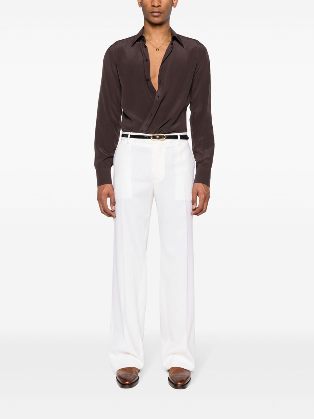 Shop Dolce & Gabbana Classic-collar Silk Shirt In Braun