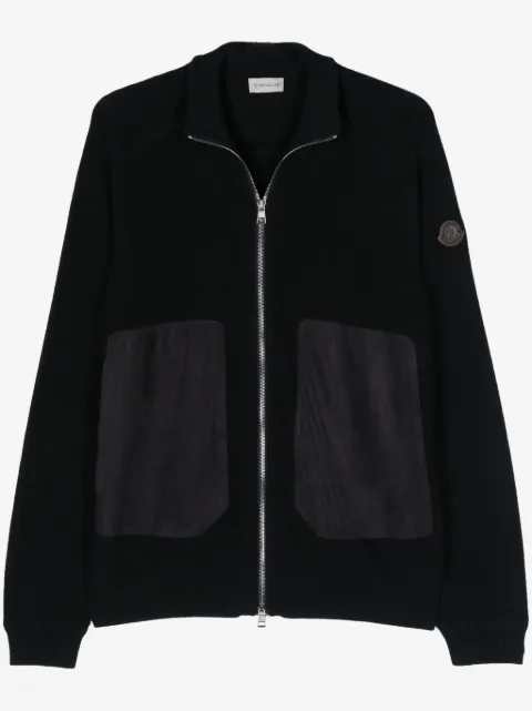 Moncler suede-panels cotton-blend cardigan